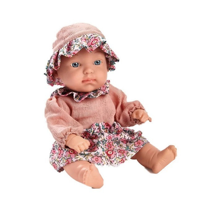 Rosie Bloom Baby Doll – Soft Vinyl Doll with Floral Dress & Bonnet (22cm)