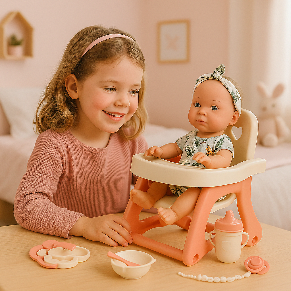 ست عروسک نوزاد Feeding Moments – عروسک با صندلی غذاخوری، شیشه شیر و لوازم جانبی