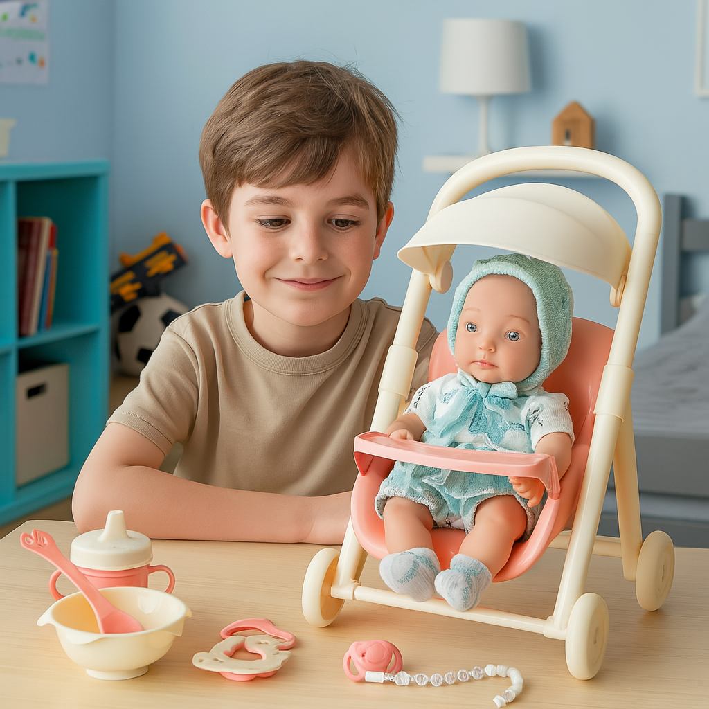 ست عروسک کودک Sweet Stroll – عروسک واقعی با کالسکه و لوازم جانبی تغذیه
