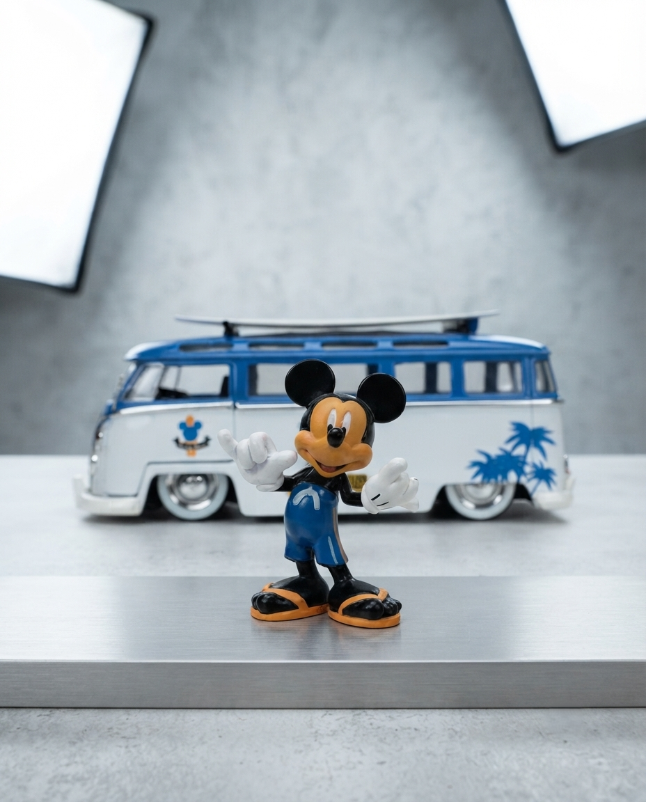 Disney Mickey Volkswagen VW T1 Bus With Mickey Mouse Figure 1/24 Scale Model