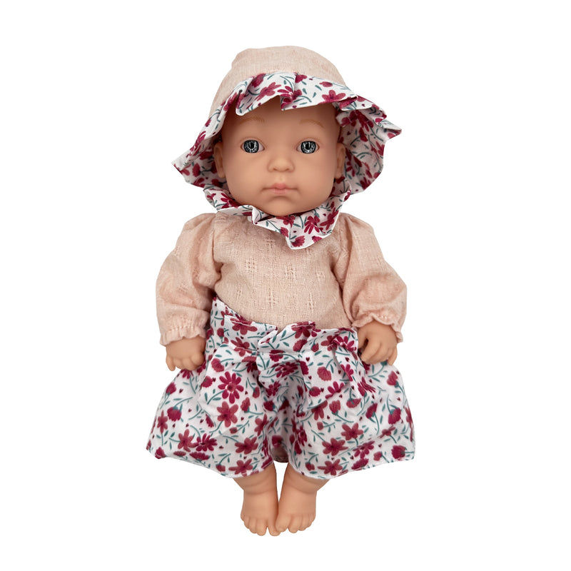 Rosie Bloom Baby Doll – Soft Vinyl Doll with Floral Dress & Bonnet (22cm)