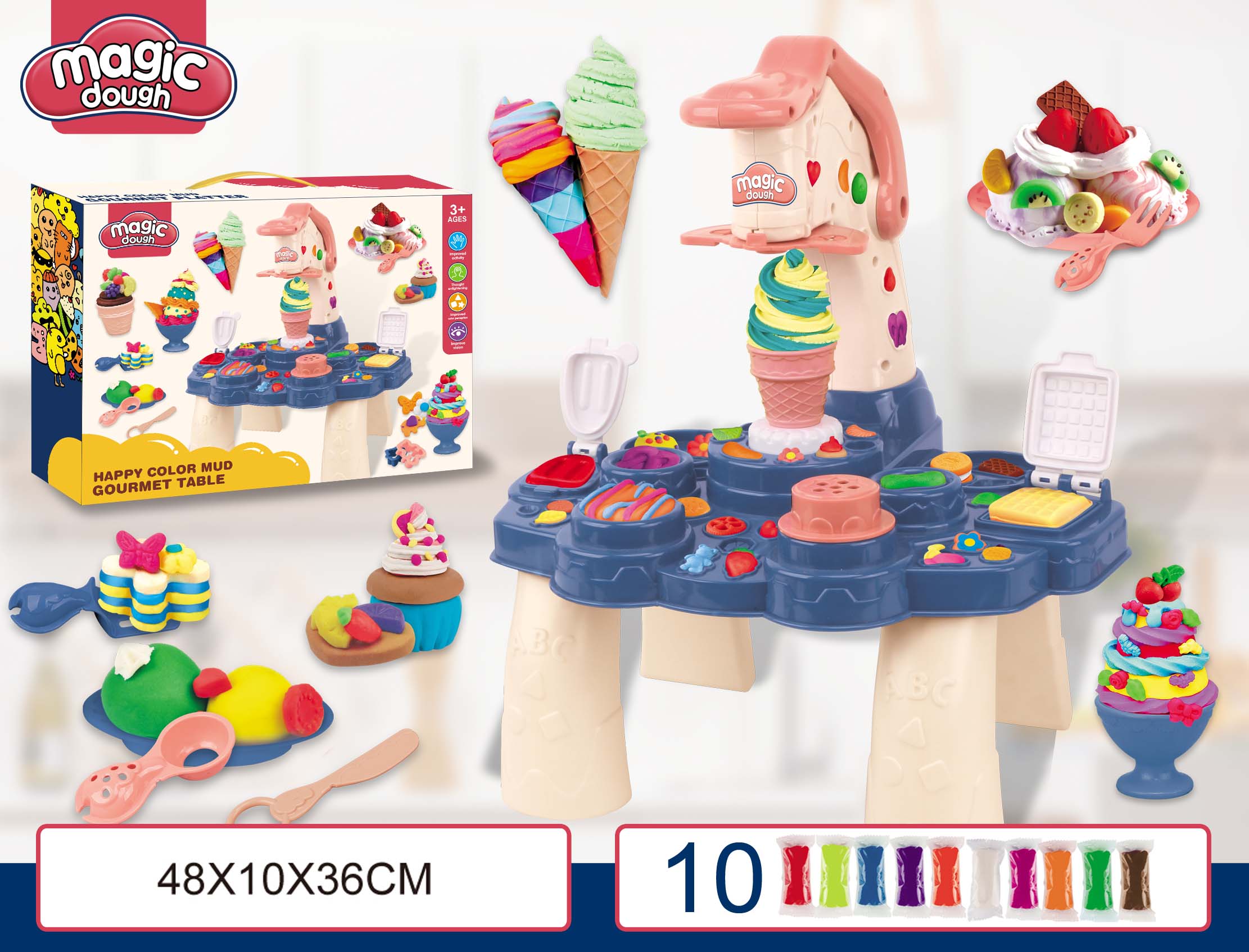 Magic dough happy color dough table with 10 colors for 3+ kids