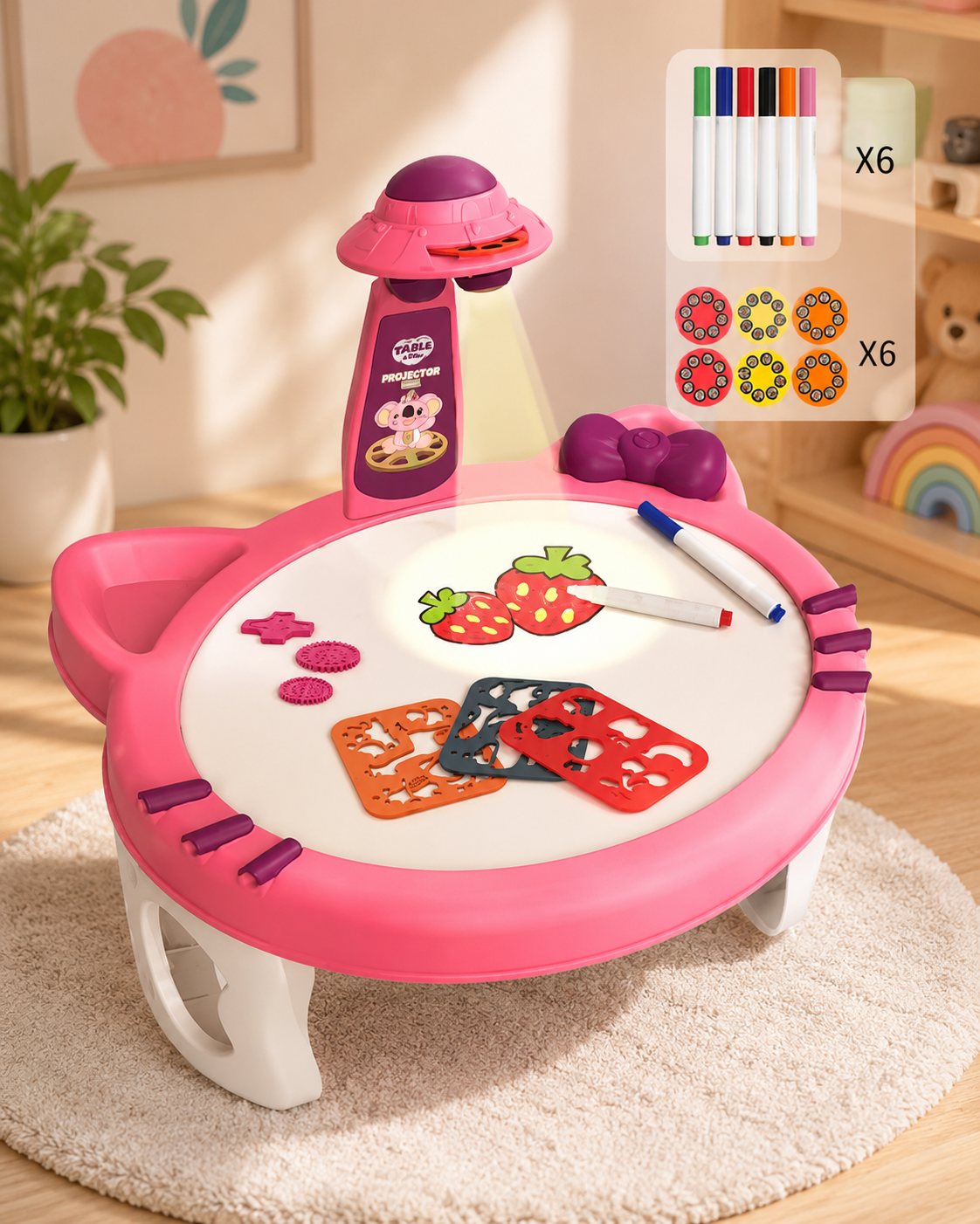 drawing projection table with markers and shapes
