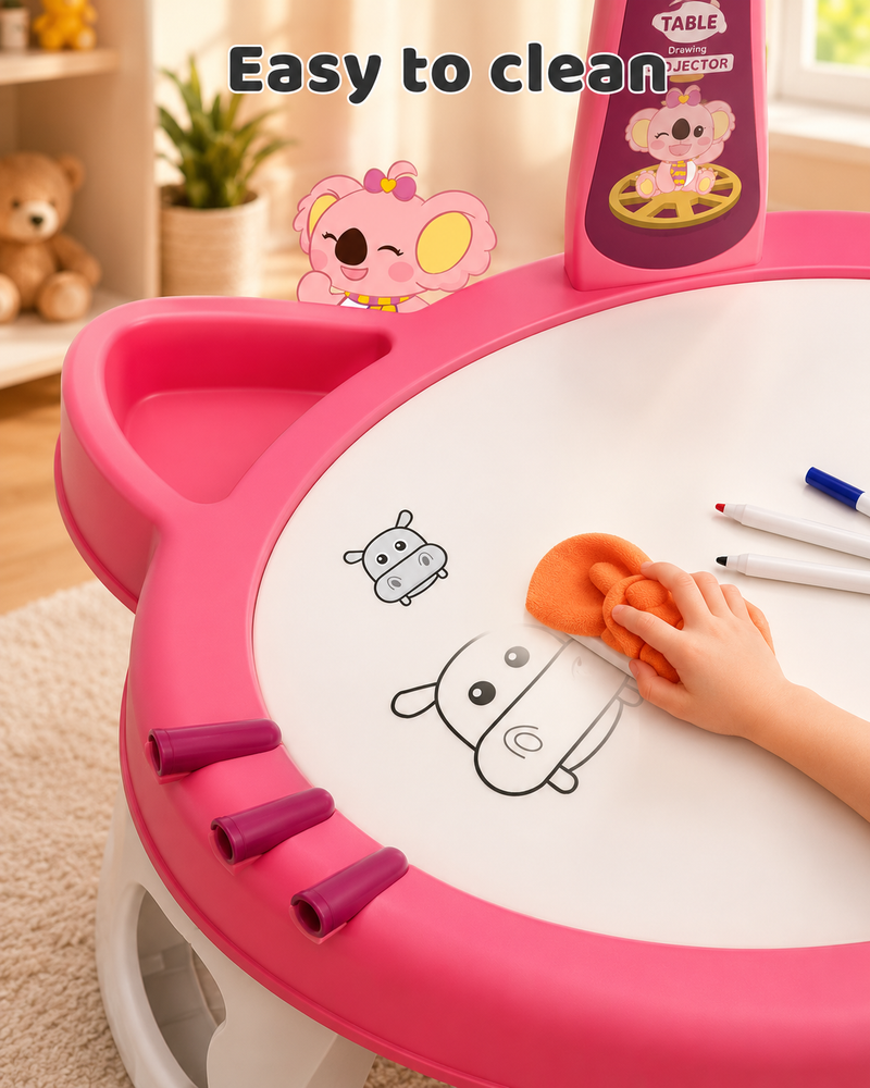 drawing projection table with markers and shapes