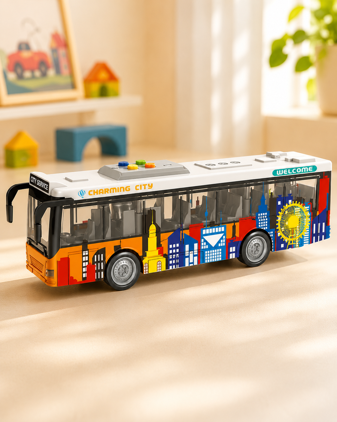 Musical City Bus Friction Powered Colorful – product view