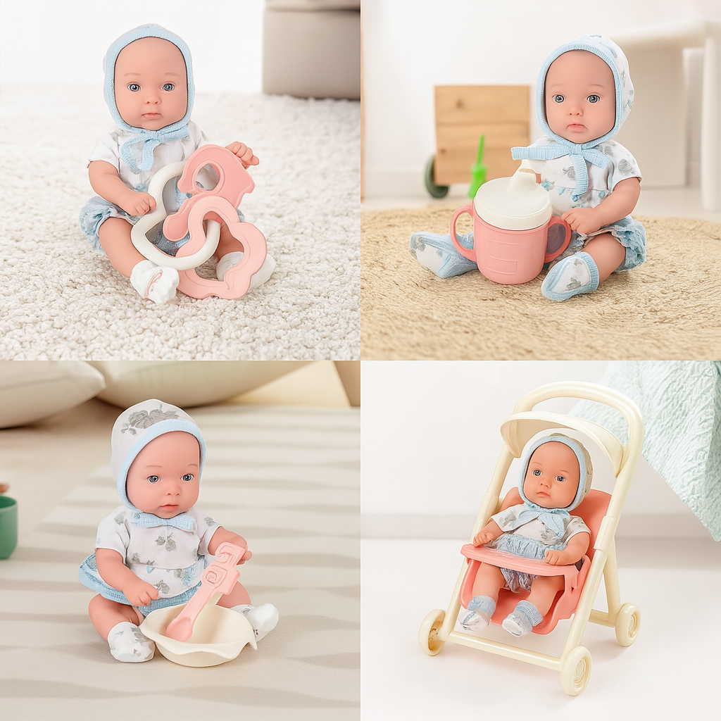 ست عروسک کودک Sweet Stroll – عروسک واقعی با کالسکه و لوازم جانبی تغذیه