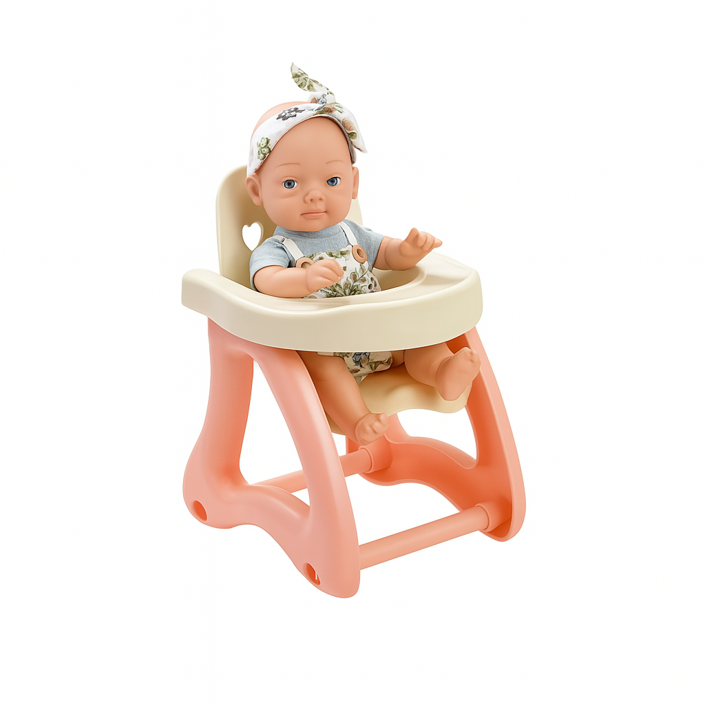 Feeding Moments Baby Doll Set – Doll with High Chair, Bottle & Accessories