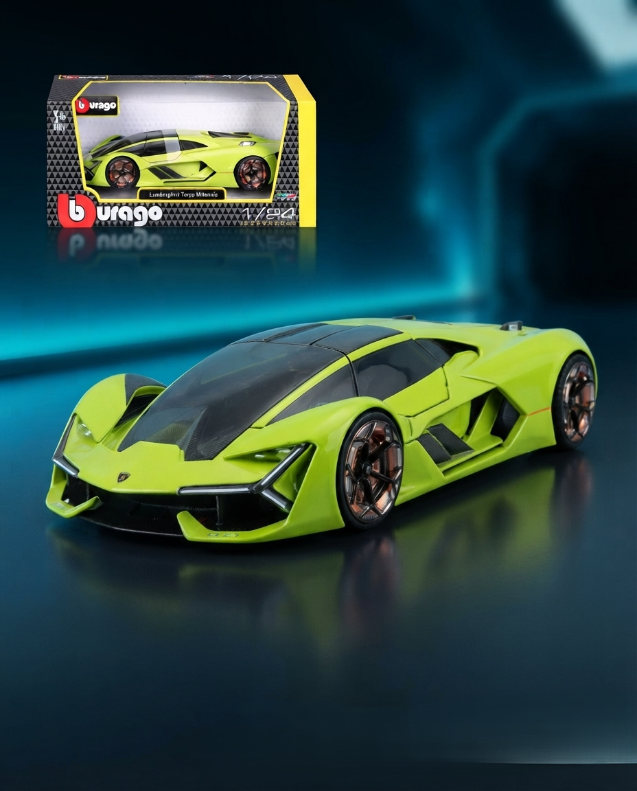 Bburago Lamborghini Terzo Millennio نموذج سيارة مصبوب مقاس 1:24 - أخضر ليموني