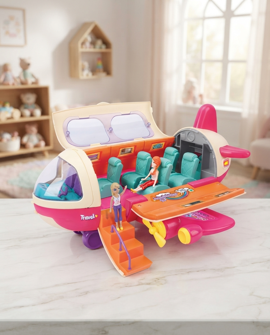 Girls' Play Airplane – With Doll & Travel Accessories