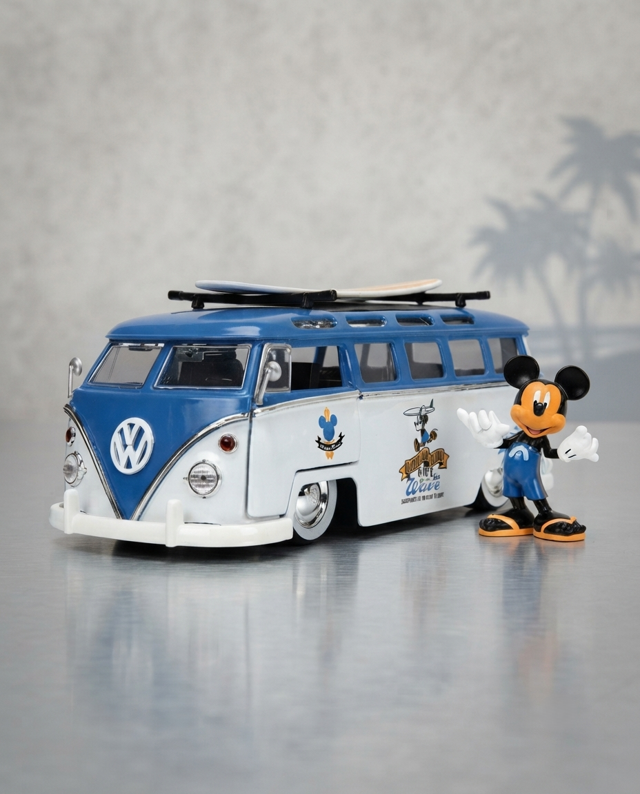 Disney Mickey Volkswagen VW T1 Bus With Mickey Mouse Figure 1/24 Scale Model