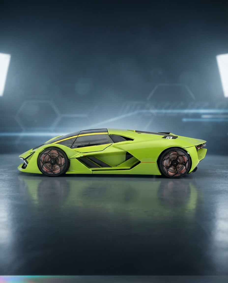 Bburago Lamborghini Terzo Millennio نموذج سيارة مصبوب مقاس 1:24 - أخضر ليموني