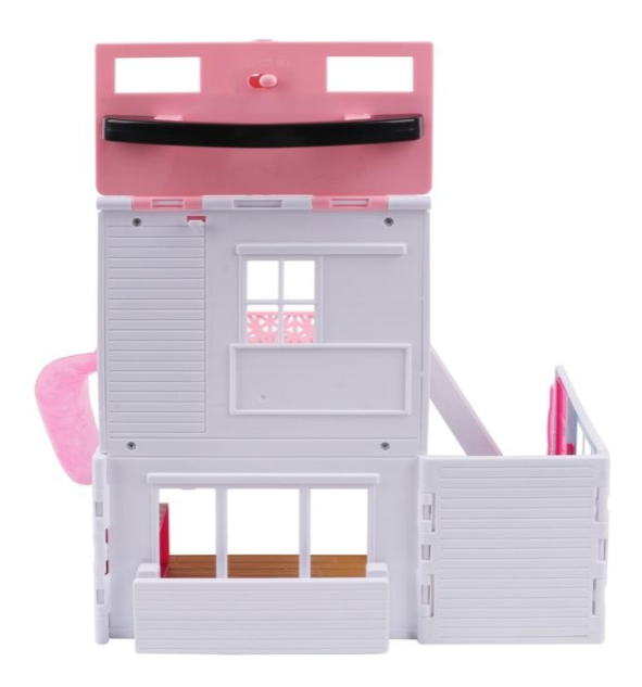 pink duplex beachside villa with doll