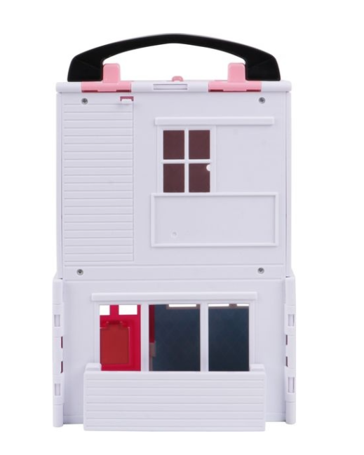 pink duplex beachside villa with doll