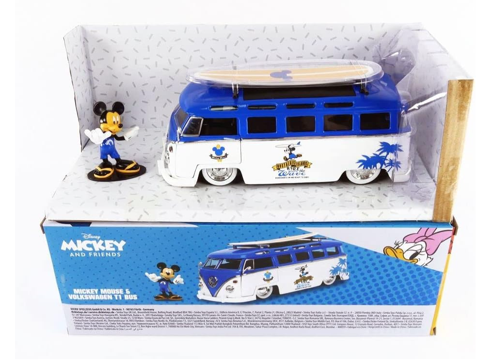Disney Mickey Volkswagen VW T1 Bus With Mickey Mouse Figure 1/24 Scale Model